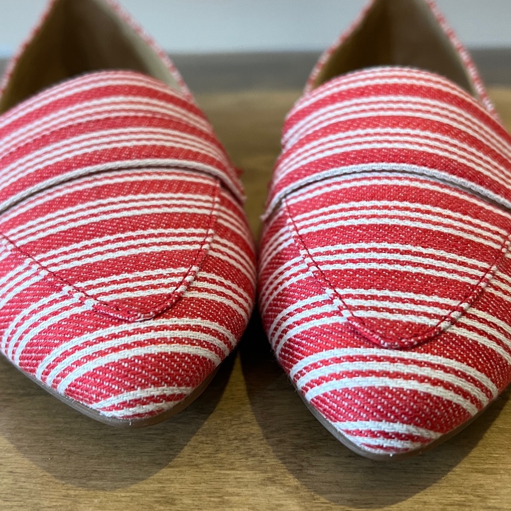 Talbots Francesca Driving Mocs Red/White Striped Textured Cotton Fabric Sz 9 - Picture 6 of 6